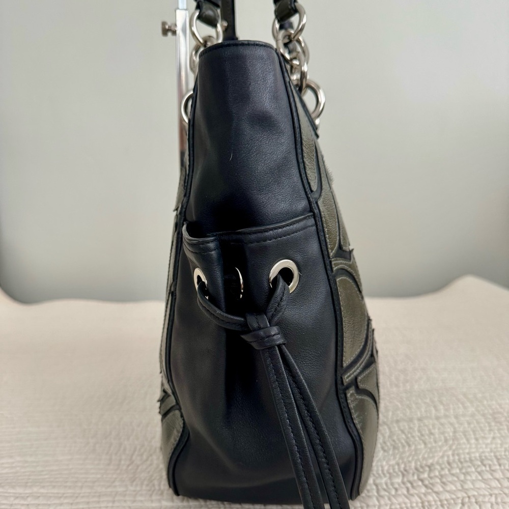 SOLD Coach Colette Signature Overlay Leather Tote – Olive & Black (16449) - Picture 3 of 17